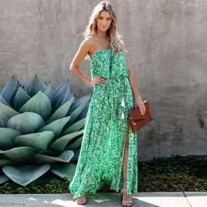 Strapless Print Boho Maxi Dress