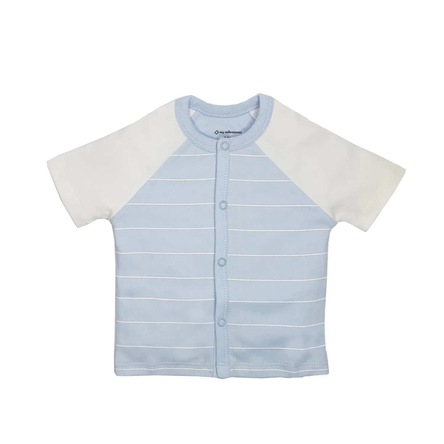 T-Shirt Half Sleeves Boys 2Pc Pack - White/Baby Blue