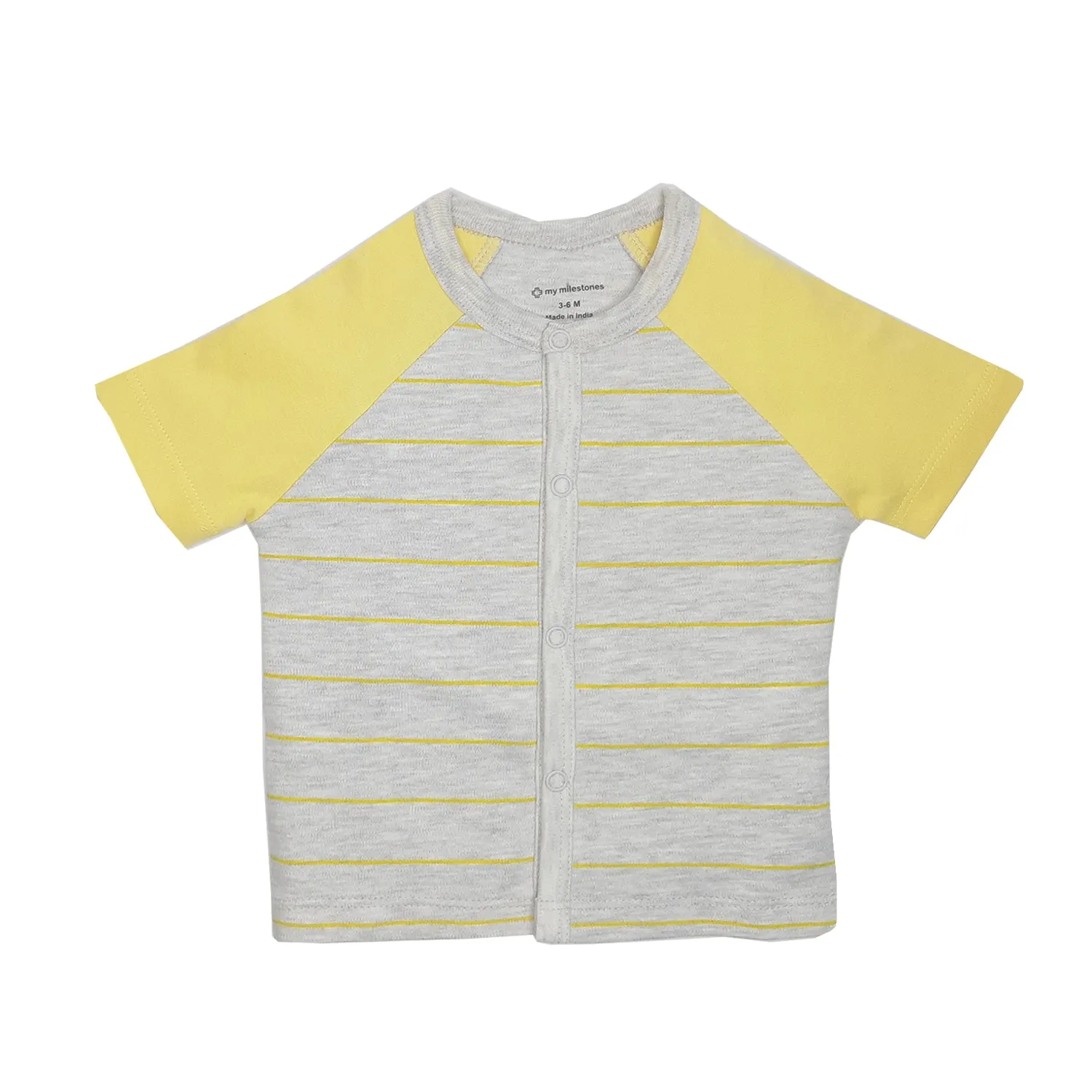 T-Shirt Half Sleeves Boys Grey Yellow Raglan/ Baby Blue -2Pc Pack