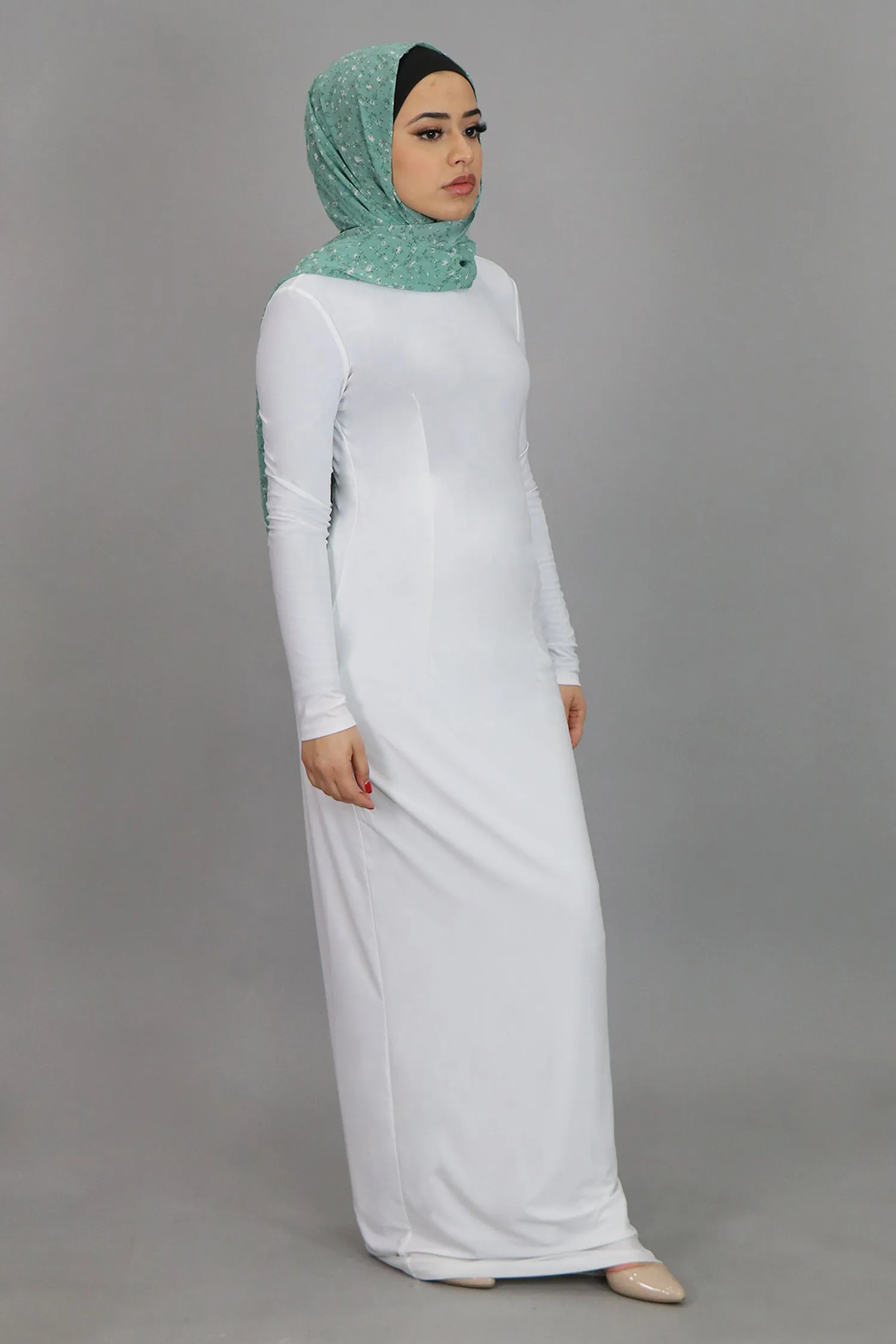 White Plain Fitted Spandex Maxi Dress