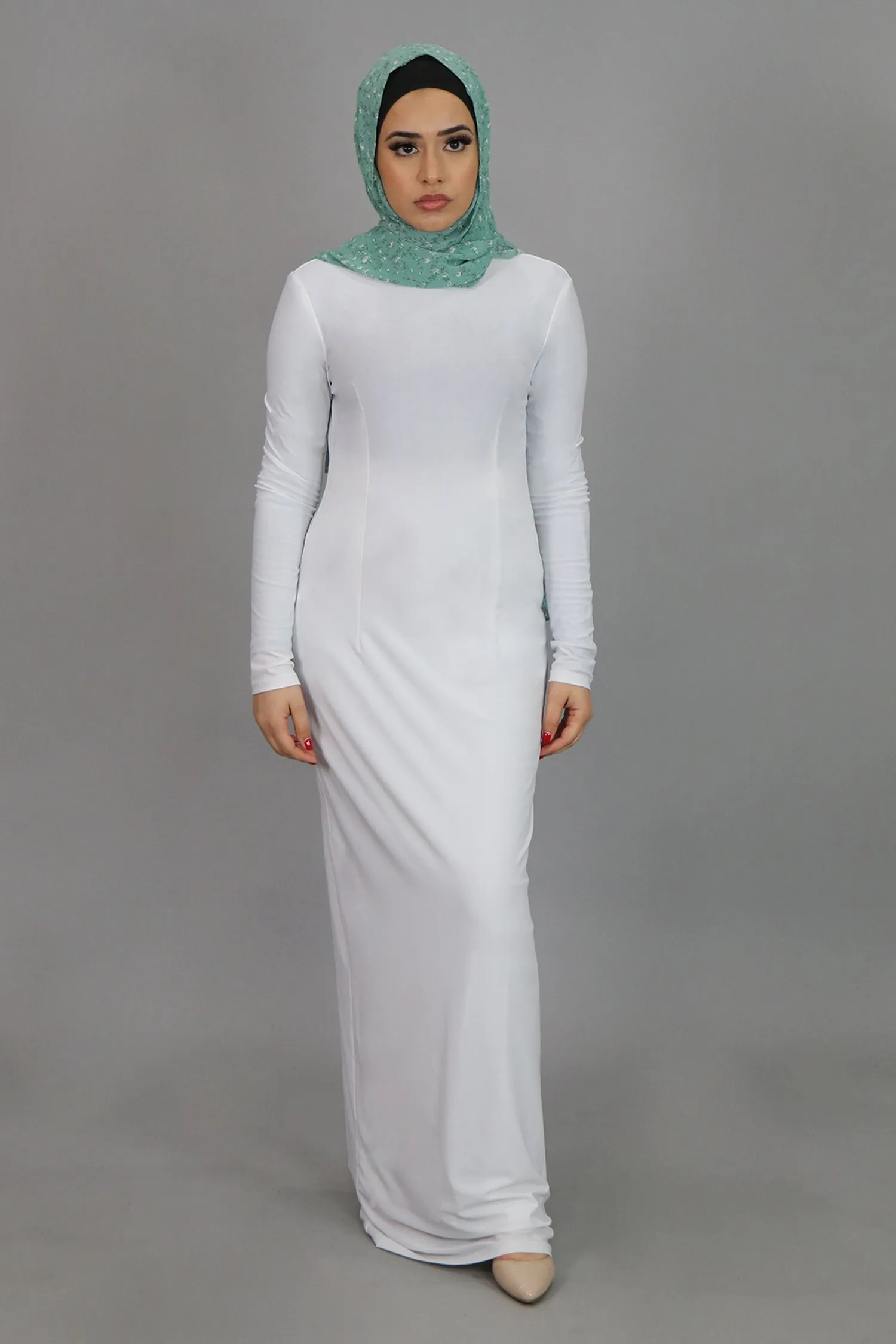 White Plain Fitted Spandex Maxi Dress