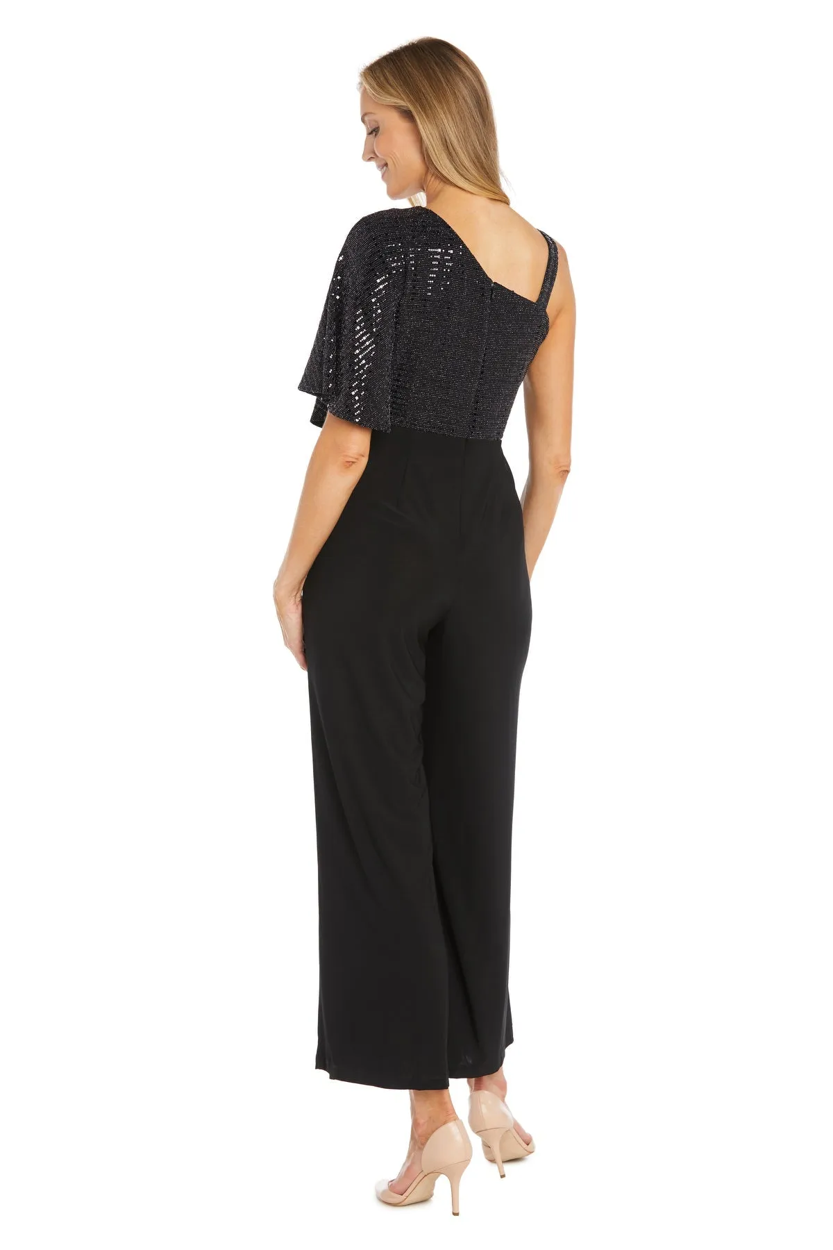 Womens One Shoulder Metallic Jumpsuit