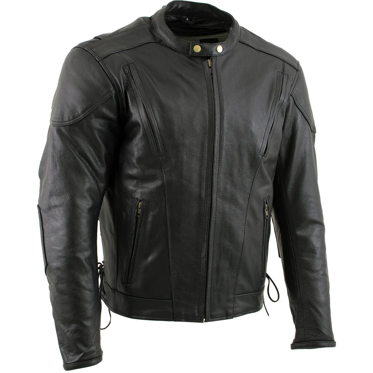 Xelement B7201 Men's 'Speedster' Black Top Grade Leather Motorcycle Jacket with Zip-Out Lining