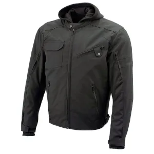 Xelement B91022 Men's 'Flight' Black Textile Jacket with X-Armor and Removable Hoodie