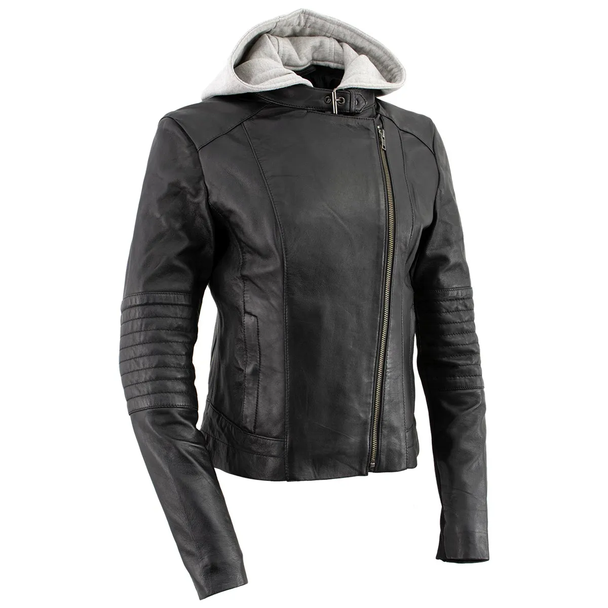 Xelement B91044 Women's ‘Quilt’ Black Leather Motorcycle Biker Racer