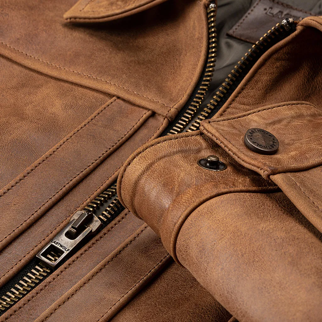 YELLOWSTONE WORK LEATHER JACKET -  TAN COLOR