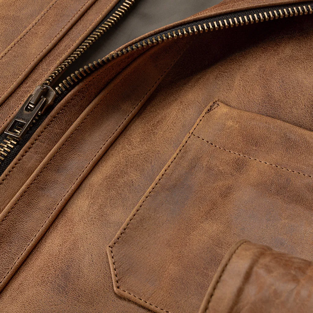 YELLOWSTONE WORK LEATHER JACKET -  TAN COLOR